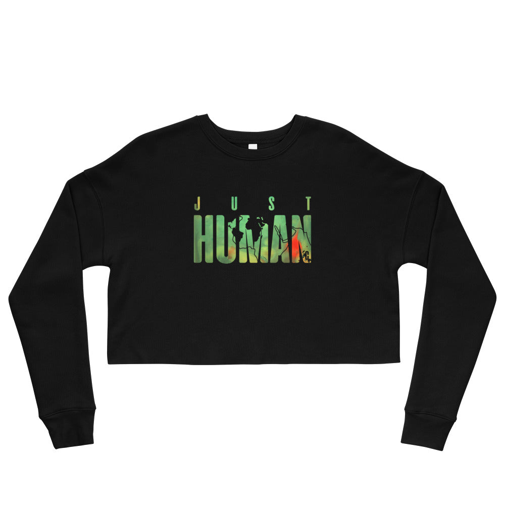 Women's JUST HUMAN Green Fire Cropped Sweatshirt