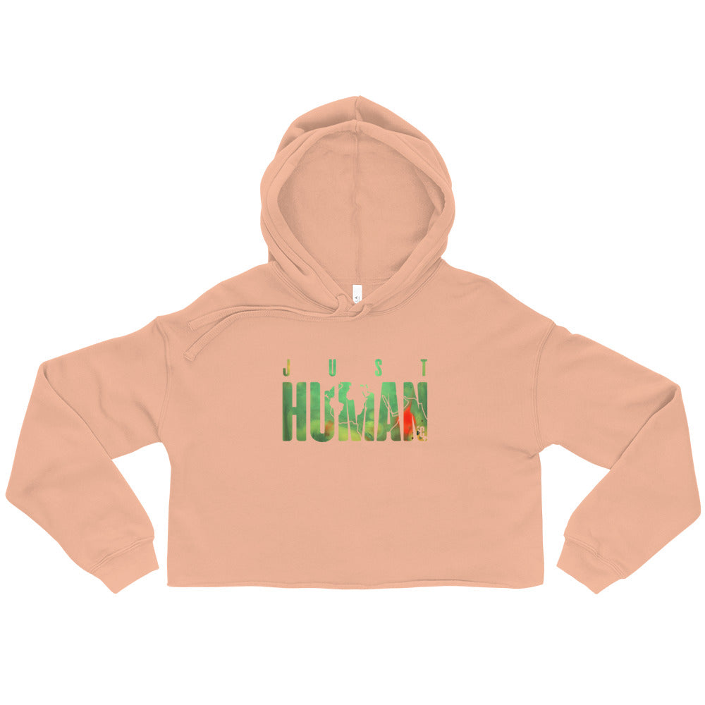 Women's JUST HUMAN Green Fire Cropped Hoodie